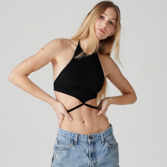 SOLD Urban Outfitters Out From Under XS/S Black Strappy Crop Top Cut outs - Picture 4 of 8